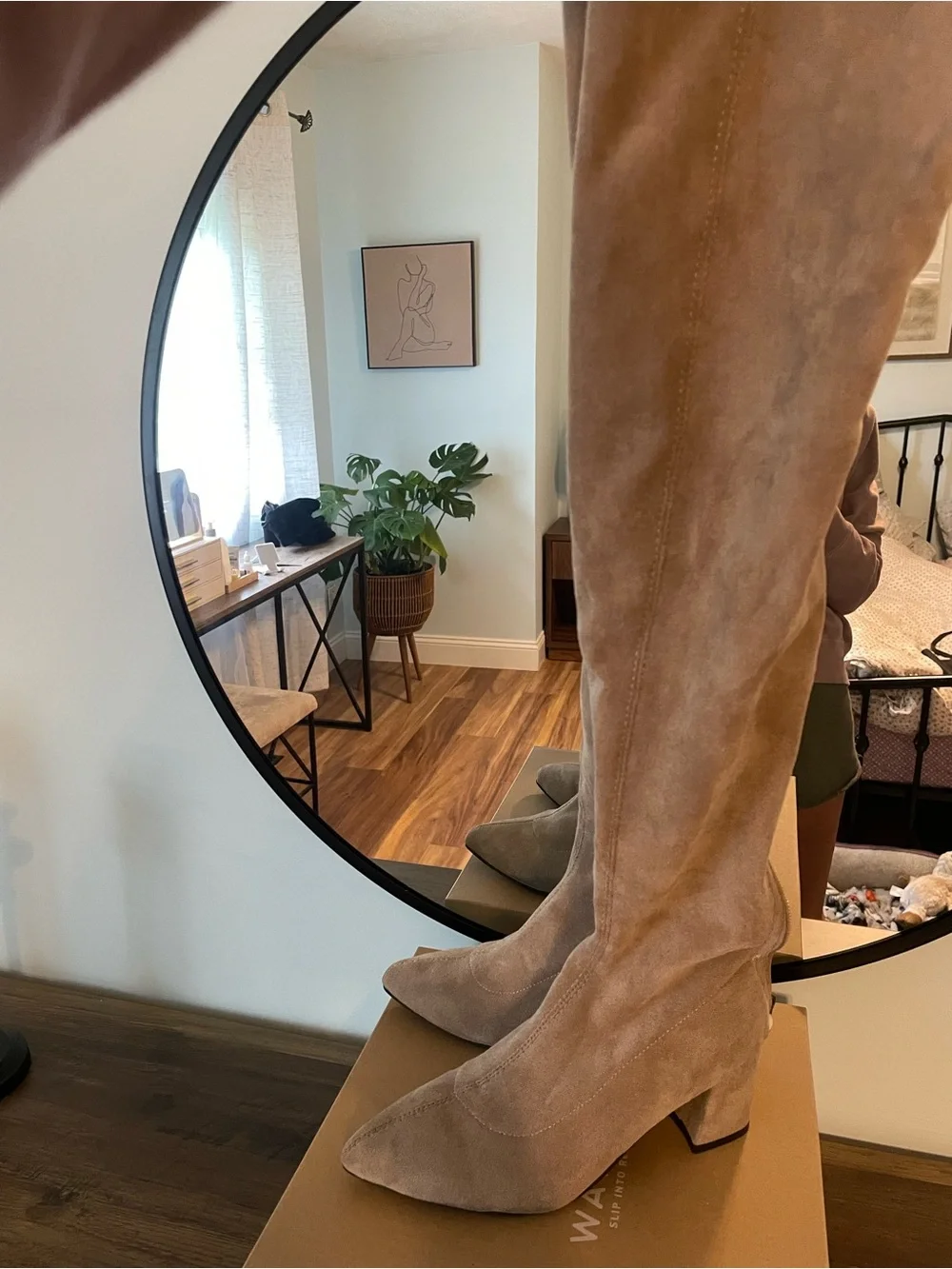 Taupe Suede Over-The-Knee Block Heel Boots